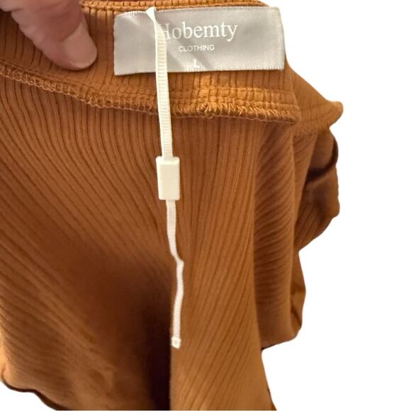 NWT Hobemty Golden Brown Button V-Neck 3/4 Sleeve Knit Top - Large - Picture 6 of 9
